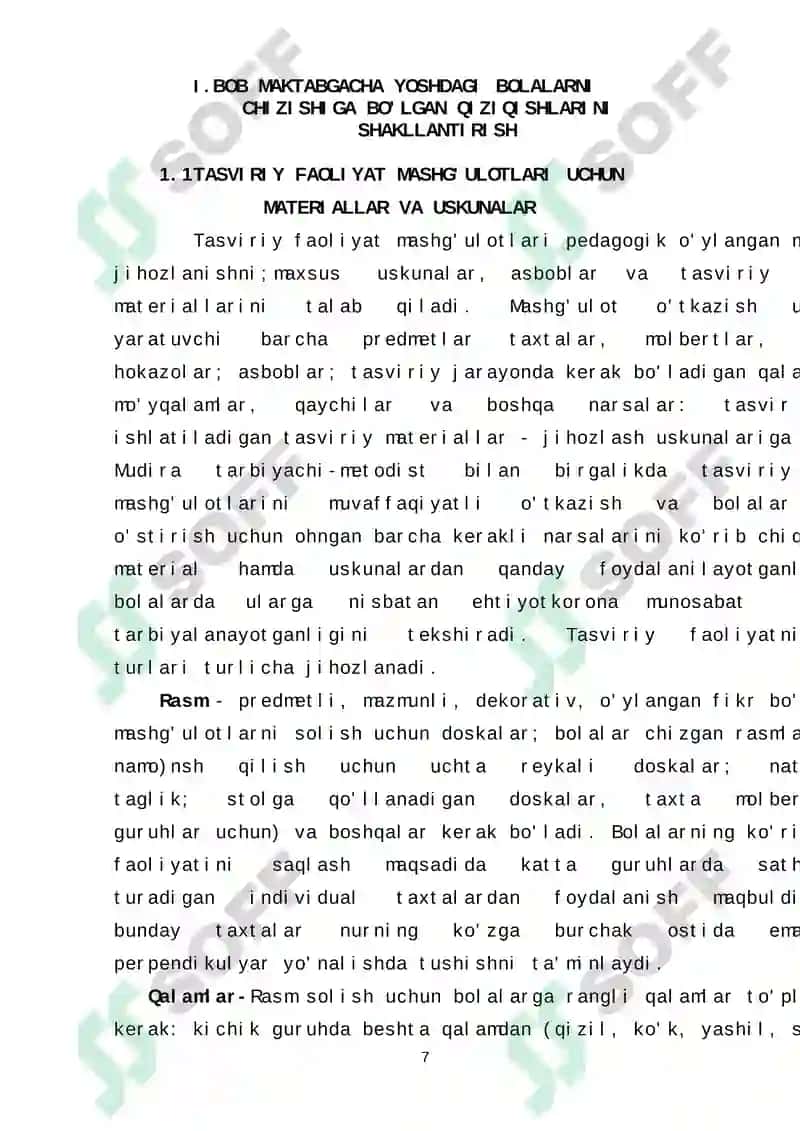 MAKTABGACHA YOSHDAGI BOLALARNI CHIZISHIGA BÖLGAN QIZIQISHLARINI SHAKLLANTIRISH 7