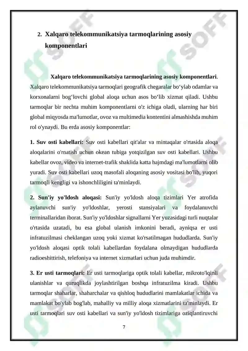XALQARO TARMOQLAR-TELEFON QIT’ALARI, JAHON TELEKOMMUNIKATSIYA TARMOG‘I, XALQARO KOMMUTATSIYA MARKAZI XKM, XALQARO KONTINENTAL TARMOQLAR 7