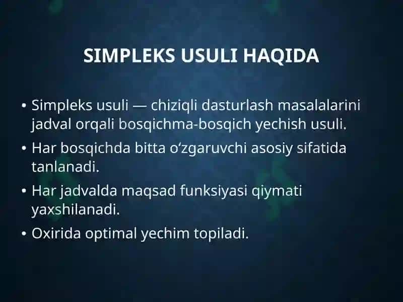Chiziqli programmalashtirish usullari 7