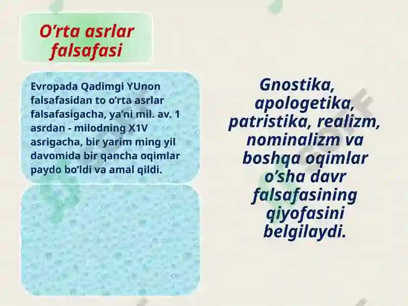 O'rta asrlar va yangi davr Ovrupadagi falsafiy fikrlar 7