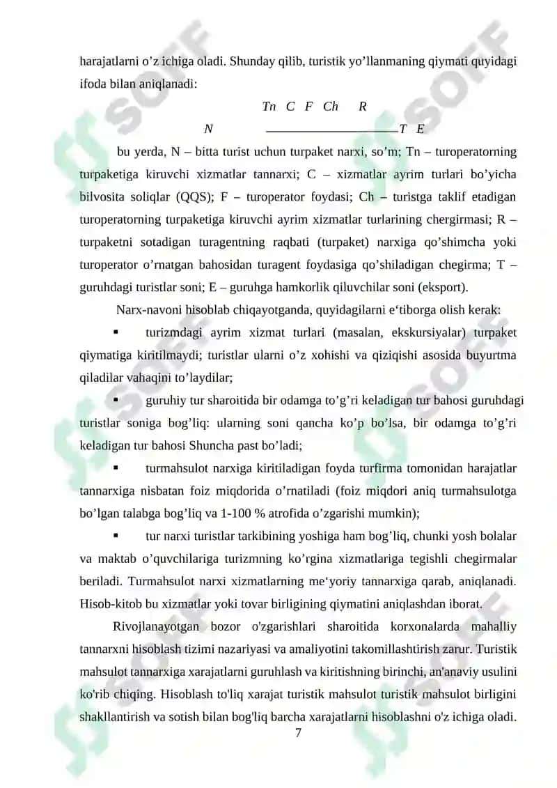 Turistik faoliyat harajatlari va daromadlari 7