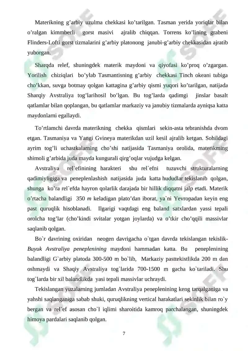 AVSTRALIYA MATERIGINI TABIIY GEOGRAFIK RAYONLASHTIRISH 7