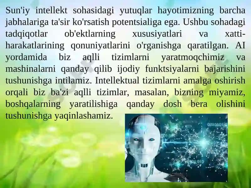 Iqtisodiyotning turli tarmoqlaridasun’iy intellekt texnologiyalaridan foydalanish imkoniyatlari 7