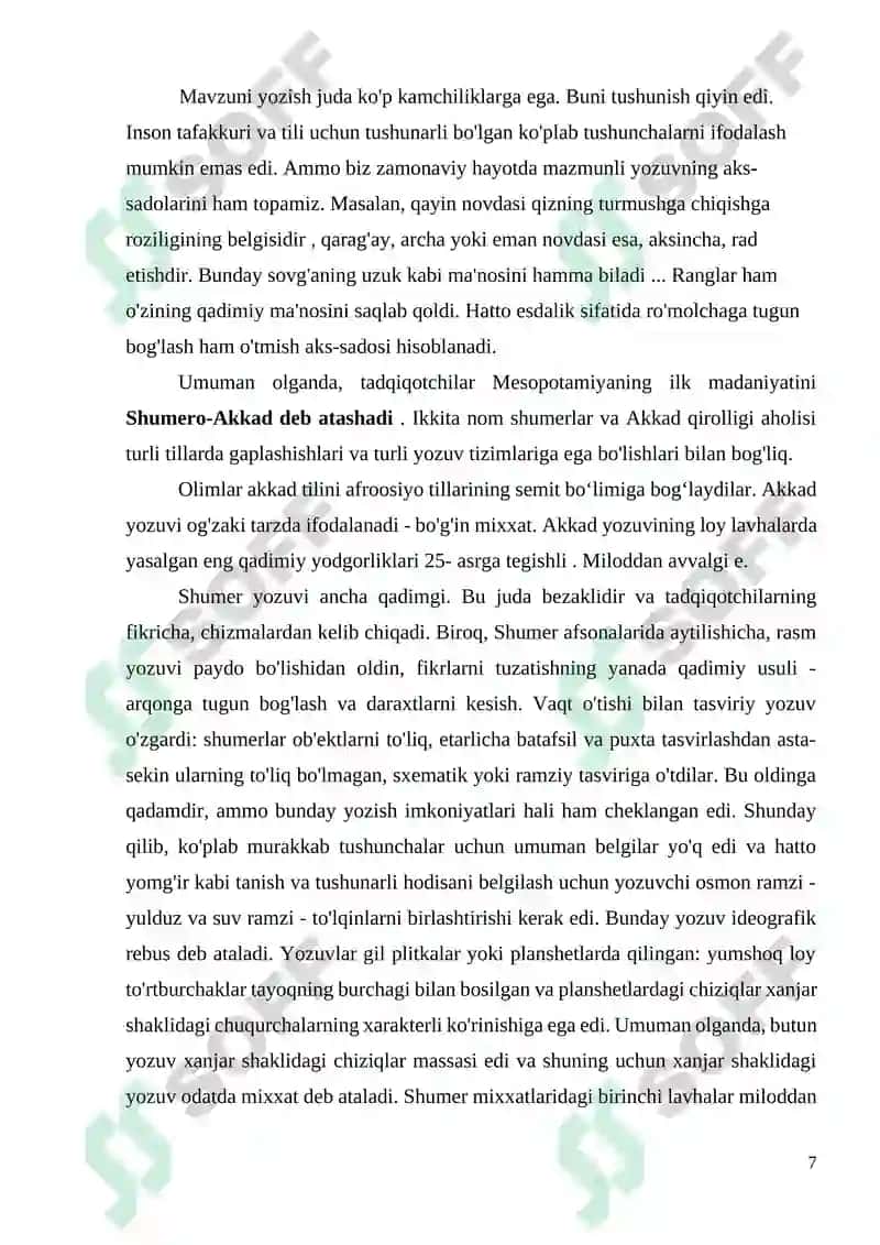 YOZUV TARIXI HAQIDA MA’LUMOT KURS ISHI 7