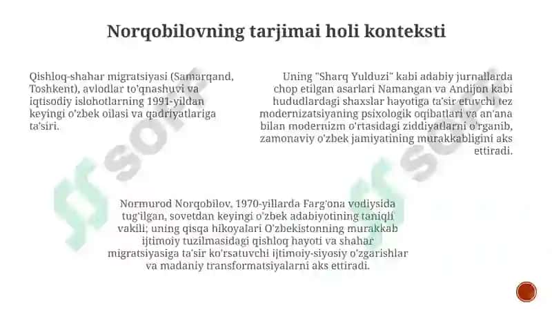 Normurod Norqobilovning qissalari tahlili 7