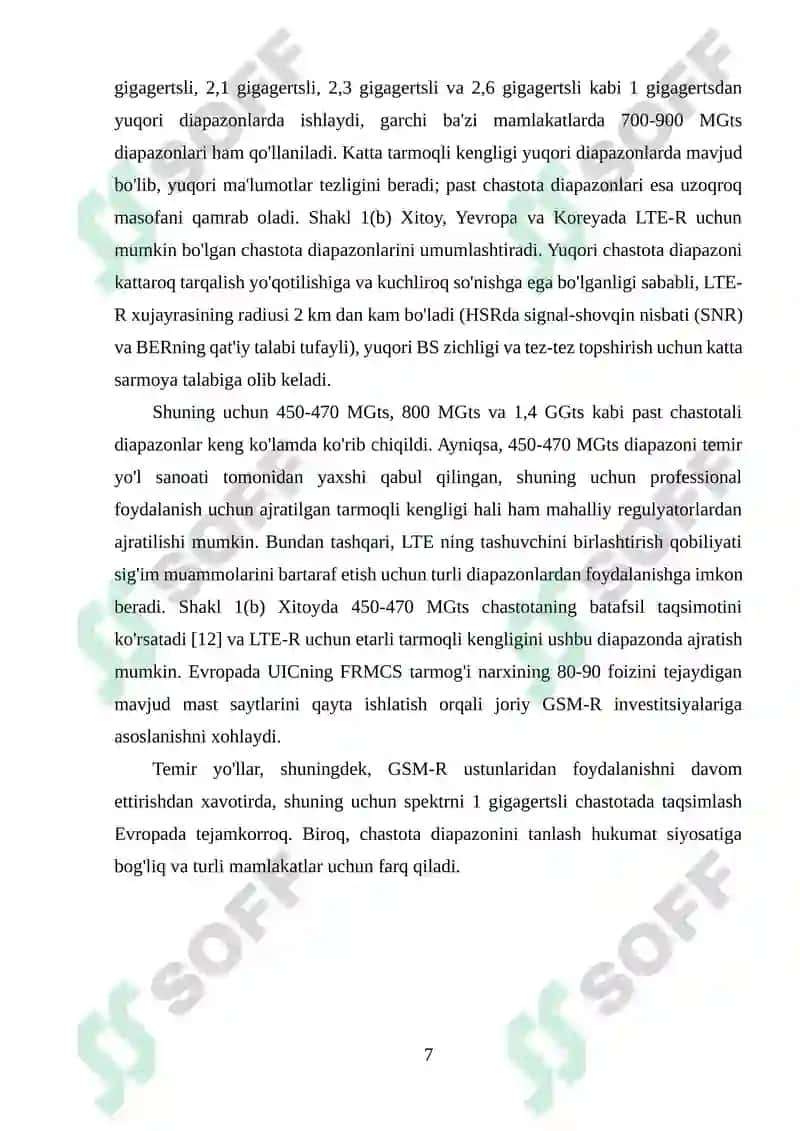 LTE-R tarmoqlari yordamida temir yo‘l transportida yo‘lovchi xizmatlari sifatini oshirish. 7
