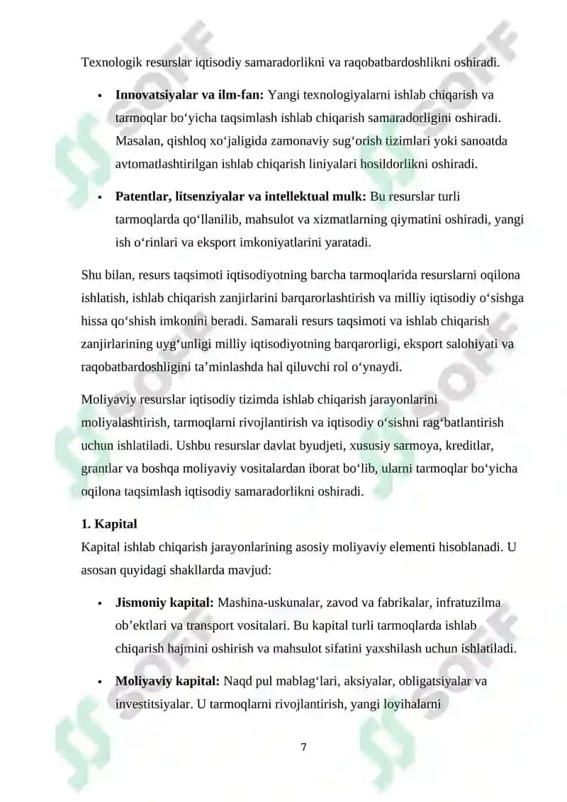 TARMOQLAR OʻRTASIDAGI RESURS TAQSIMOTI VA ISHLAB CHIQARISH ZANJIRLARINI OʻRGANISH 7