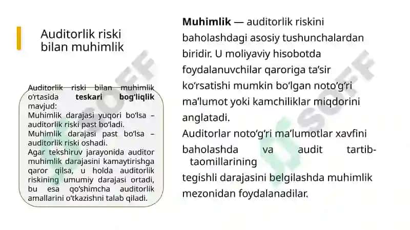 Audit riski va uni baholash usullari 7