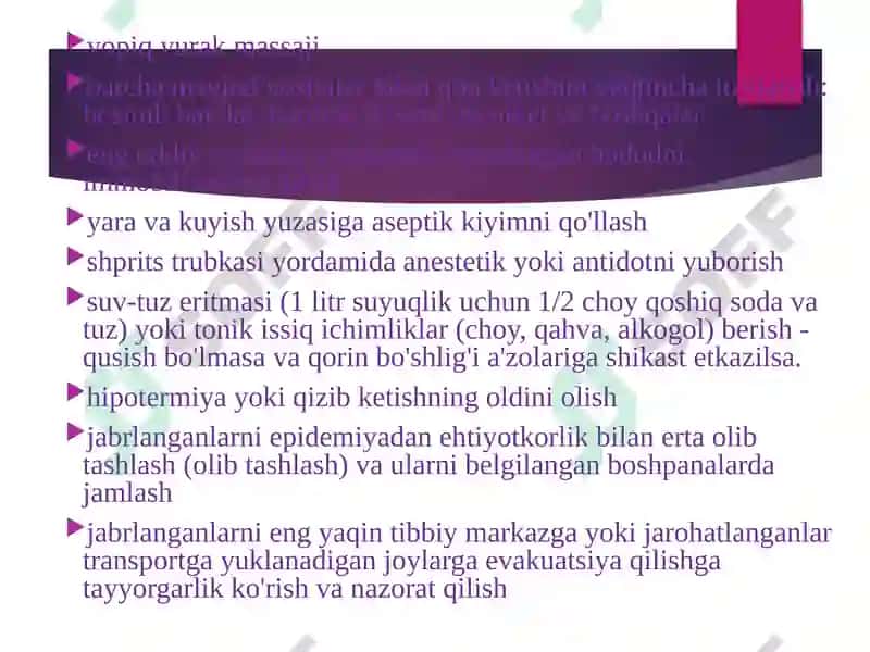 Favqulodda vaziyatlar va ofatlarda tez yordam va shoshilinch tibbiy yordamni tashkil etish 7