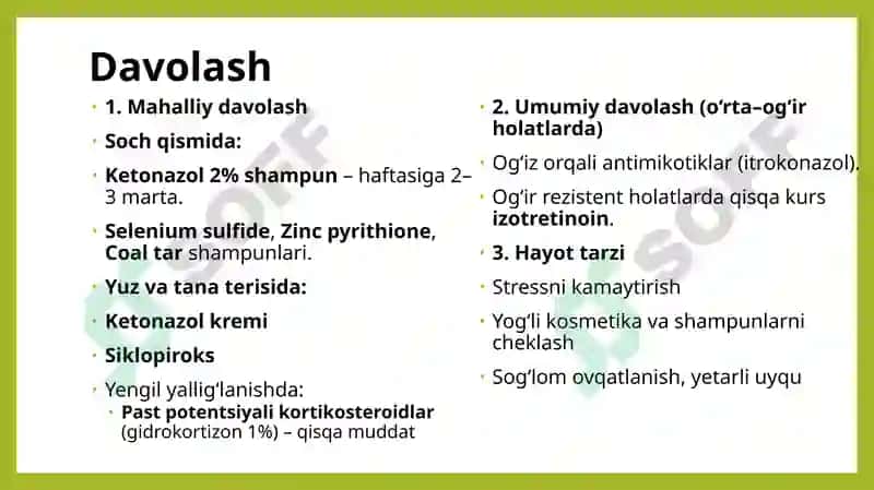 Seboreya. Pushti rangli xusnbuzarlar. Chaqaloqlarning yiringli  kasalliklari. Layell va Stivens-Djonson sindromlari 7