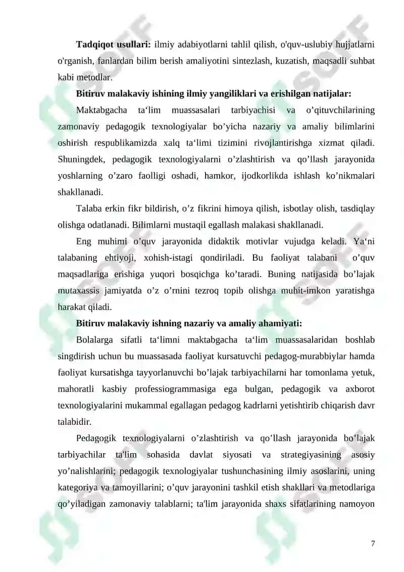 Bo’lajak murabbiylarni pedagogik texnologiyani qo’llashga tayyorlash 7