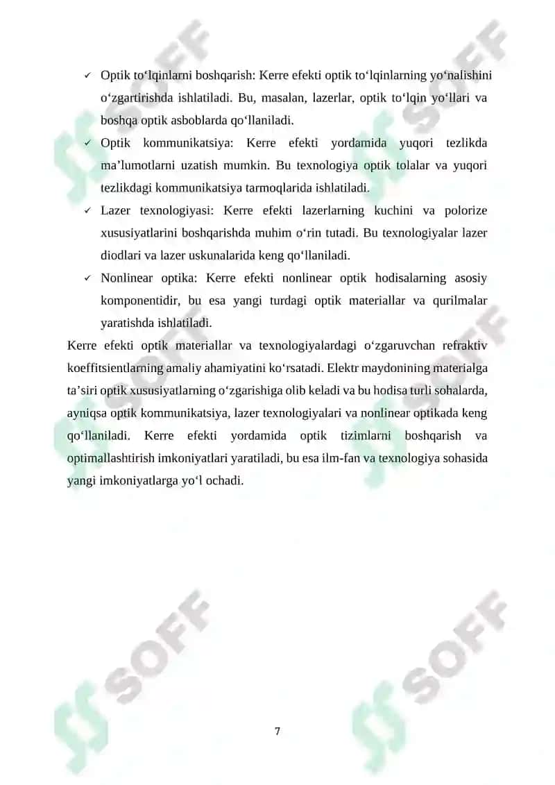 Ikkilanma nur sindirish, kerre efekti va qutblanish texnologiyalari 7