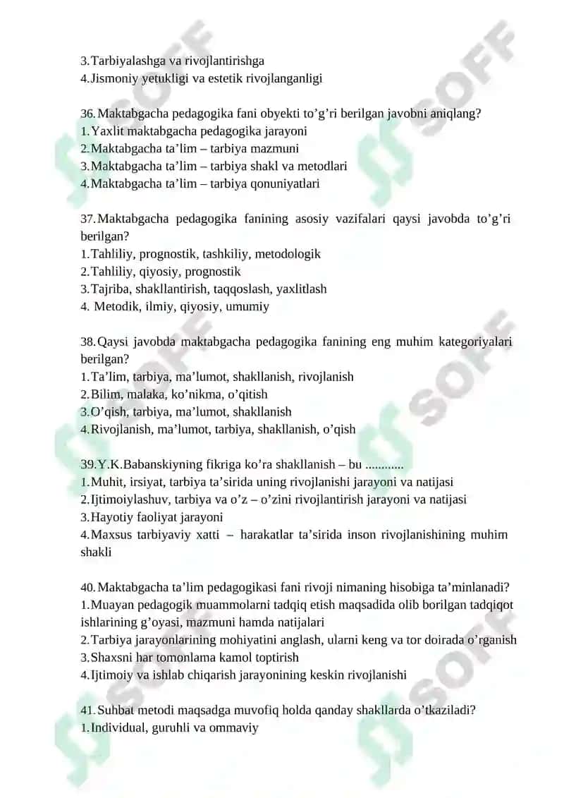 MAKTABGACHA PEDAGOGIKA FANIDAN DAVLAT ATTESTATSIYASI UCHUN TEST SAVOLLAR 7