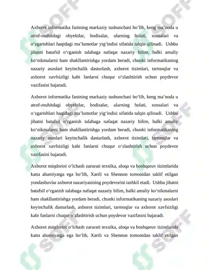 INFORMATIKANING NAZARIY ASOSLARI FANIDAN MUSTAQIL TA’LIM ISHI 7