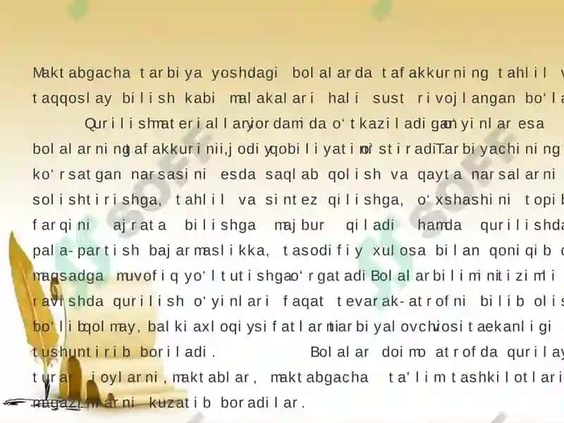 TURLI YOSH GURUHLARIDA QURISH YASASHGA O‘RGATISH METODIKASI 7