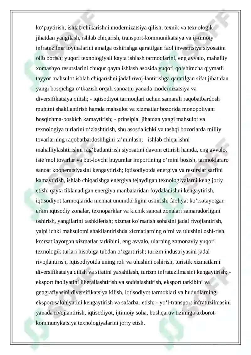 O’zbekistonni rivojlantirishning harakatlar strategiyasi-milliy taraqqiyot asosini o’rganish. 7