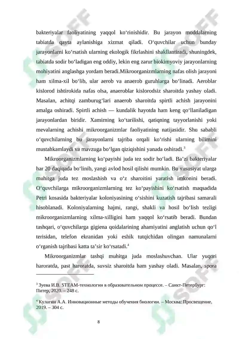 Mikroorganizmlar faoliyatiga oid tajribalarni o‘tkazish va ularni o‘quvchilarga ko‘rsatish metodikasi 7
