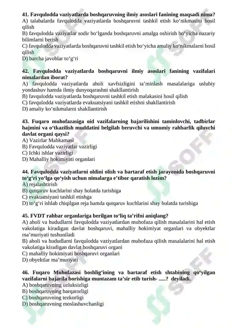 "Fuqaro muhofazasi" fanidan yakuniy test savollari 7