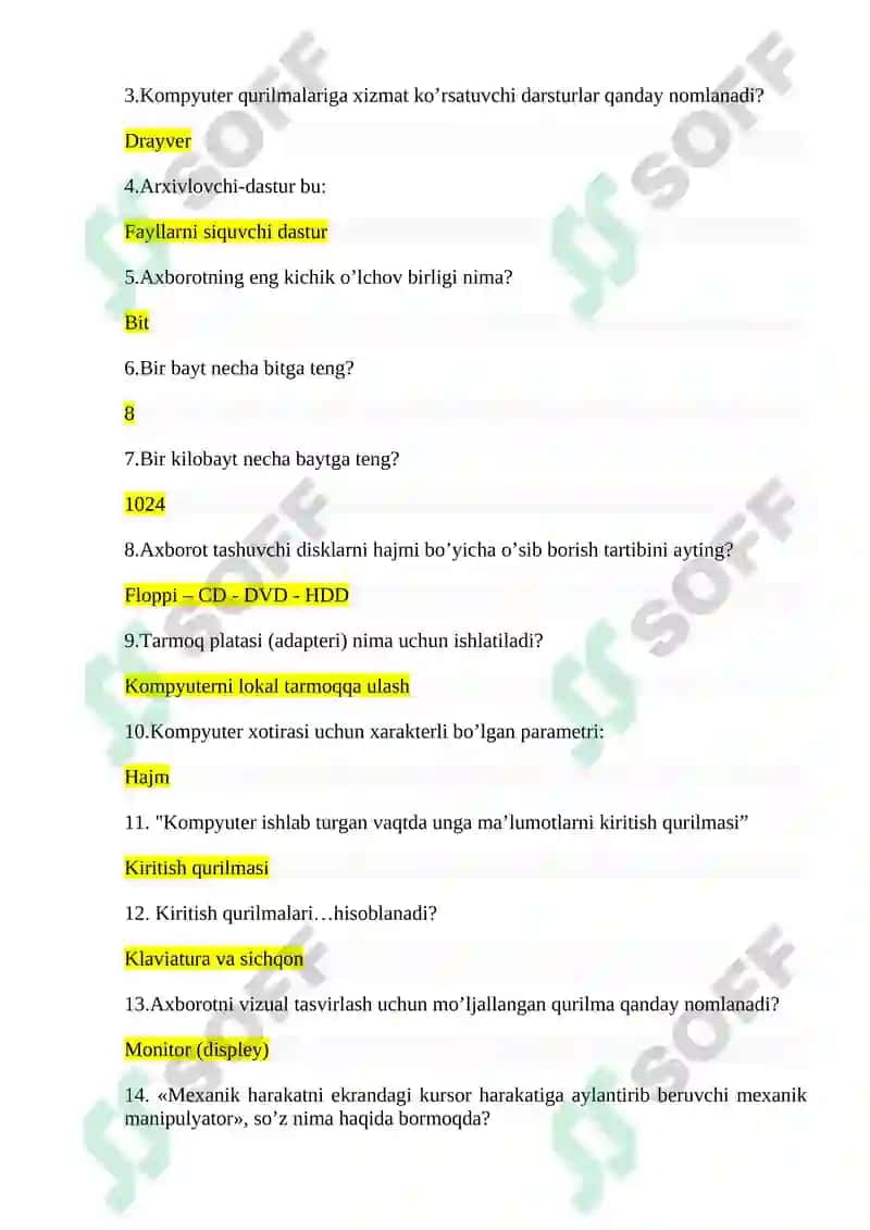 Argos test savollari javoblari yangi 7