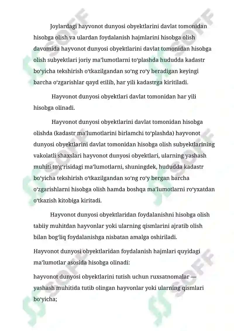 Hayvonot dunyosi davlat kadastrini yuritish tartibi 7