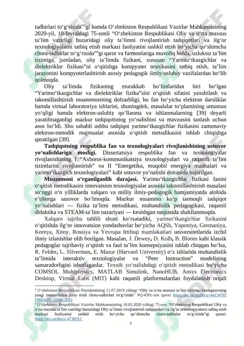Yarimoʻtkazgichlar fizikasini innovatsion texnologiyalar asosida oʻqitish metodikasi takomillashtirish 7
