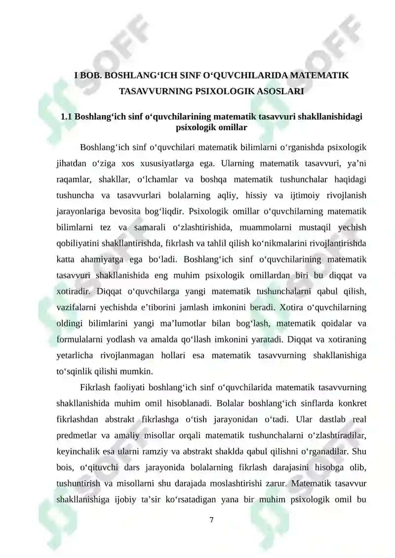 Matеmatika oqitishning psiхоlоgik asоslarini organish mеtоdikasi bоshlang`ich sinflarda 7