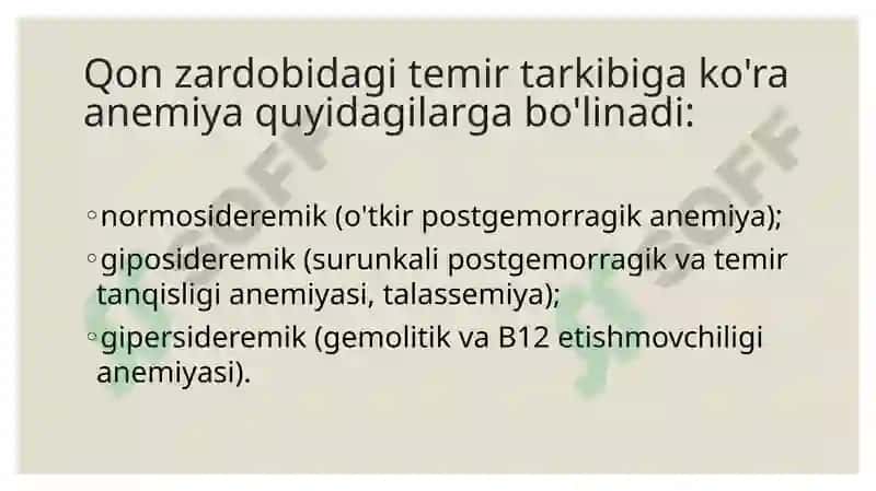 Anemiyalar.anemiyalar klassifikatsiyasi anemiyalar etiopatogenezi.anemiyani klinik labarator diagnostikasi 7
