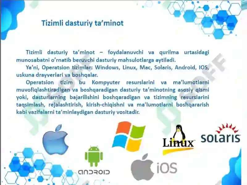 KOMPYUTER DASTURIY TA’MINOTINING KLASSIFIKATSIYASI (TASNIFI) 7