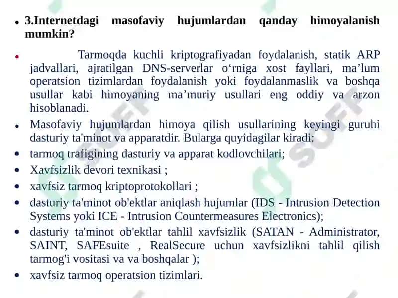 MA’RUZA-14. HUJUMLARDAN HIMOYALASH PRINSIPLARI 7