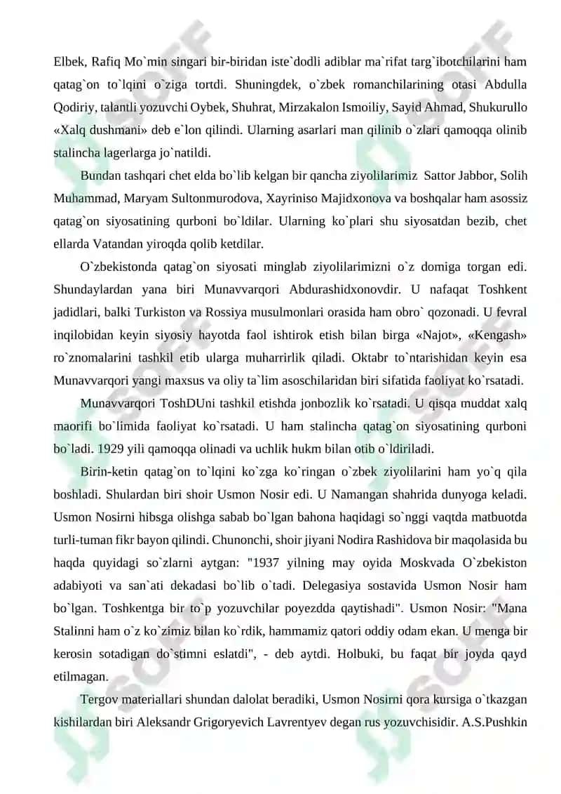 Sovet tuzumining qatag`onlik siyosati va uning o`zbekistondagi og`ir oqibatlari 7