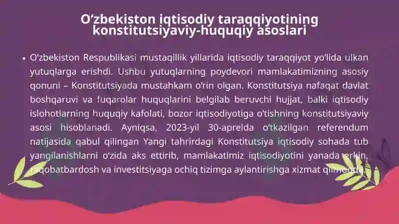 O‘ZBEKISTONNING IQTISODIY SOHADAGI YUTUQLARI 7