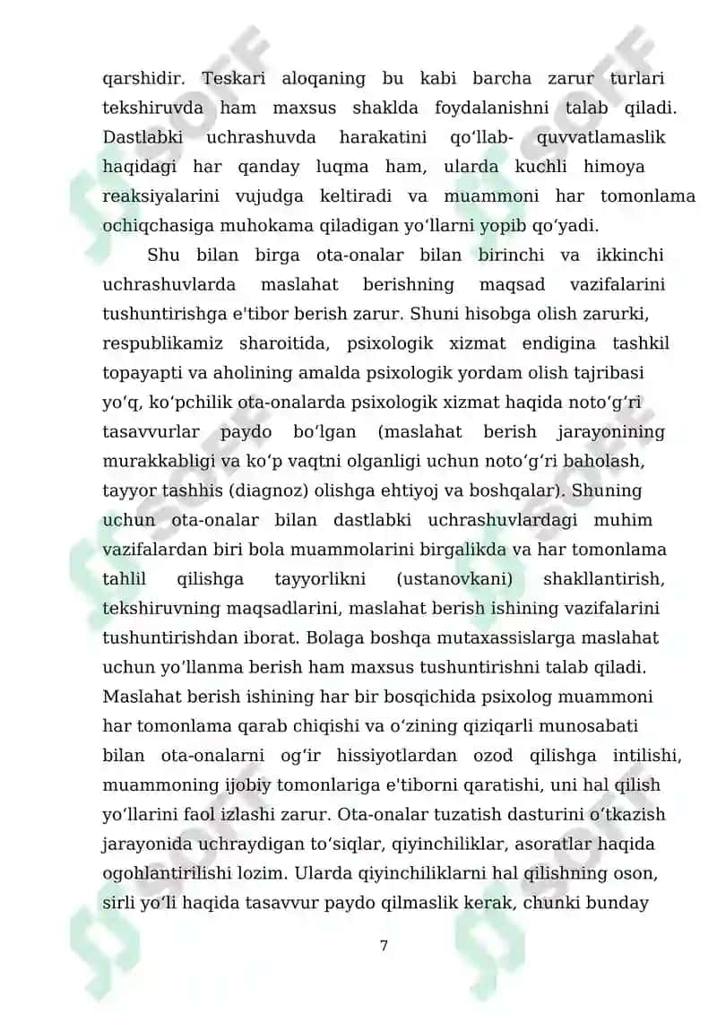 Xalq ta’lim tizimi psixologi ishining o‘ziga xos jihatlari(Mexribonlik uylari, internatlar, sotsial ta’minot, sog‘likni saqlash muassasalari, huquq-targ‘ibot tizimi) 7