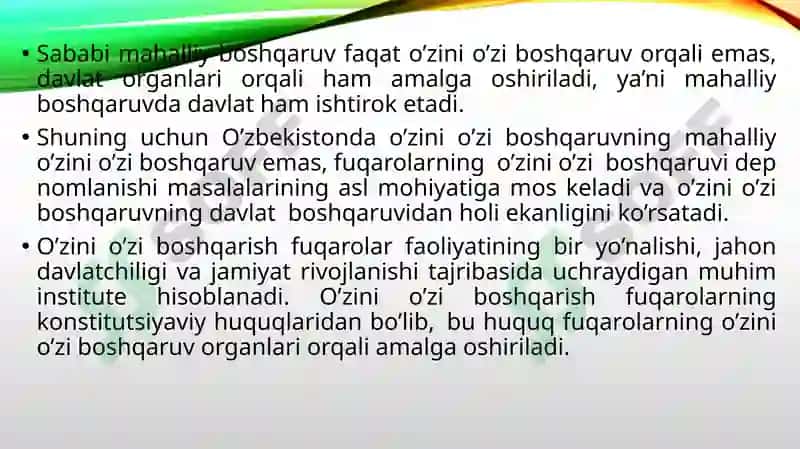 Fuqarolarning o`zini o`zi boshqarish organlari. 7