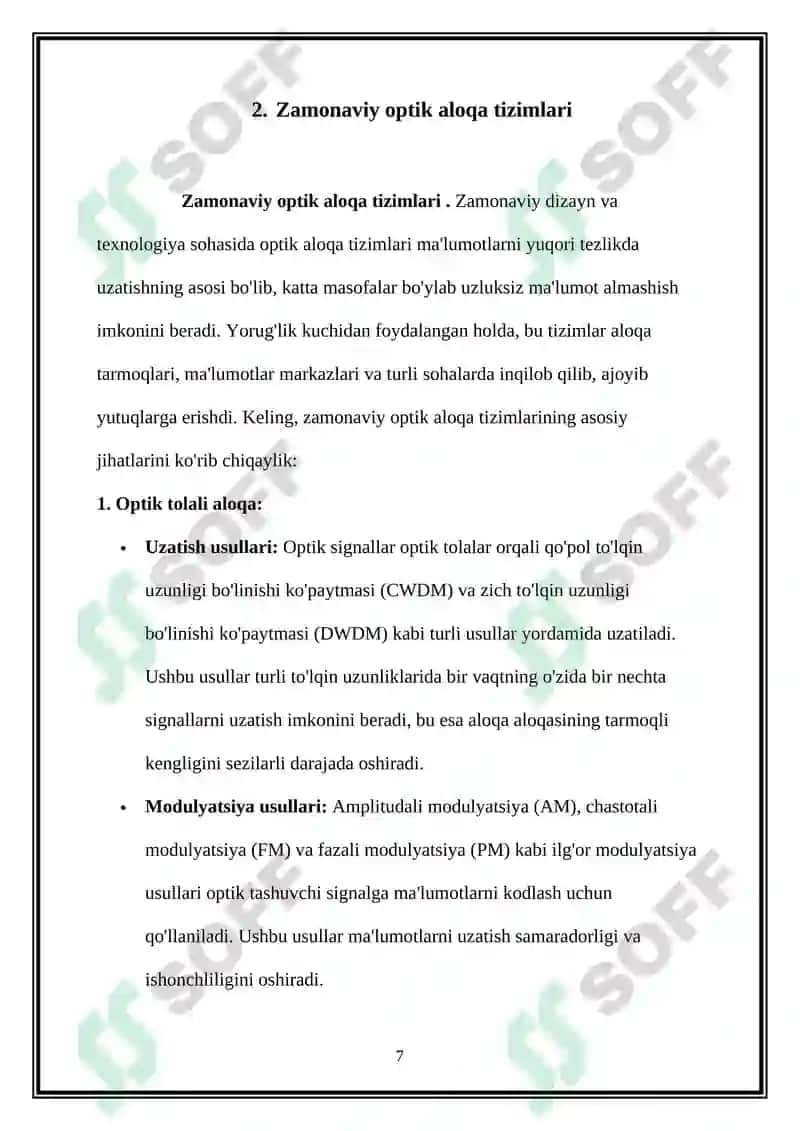 Zamonaviy loyihalashda qoʻllaniladigan optik aloqa texnologiyalar 7