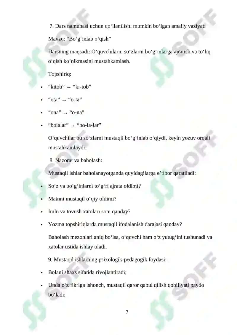 SAVOD O‘RGATISH DARSLARIDA O‘QUVCHILARNING MUSTAQIL ISHLARINI TASHKIL ETISH 7