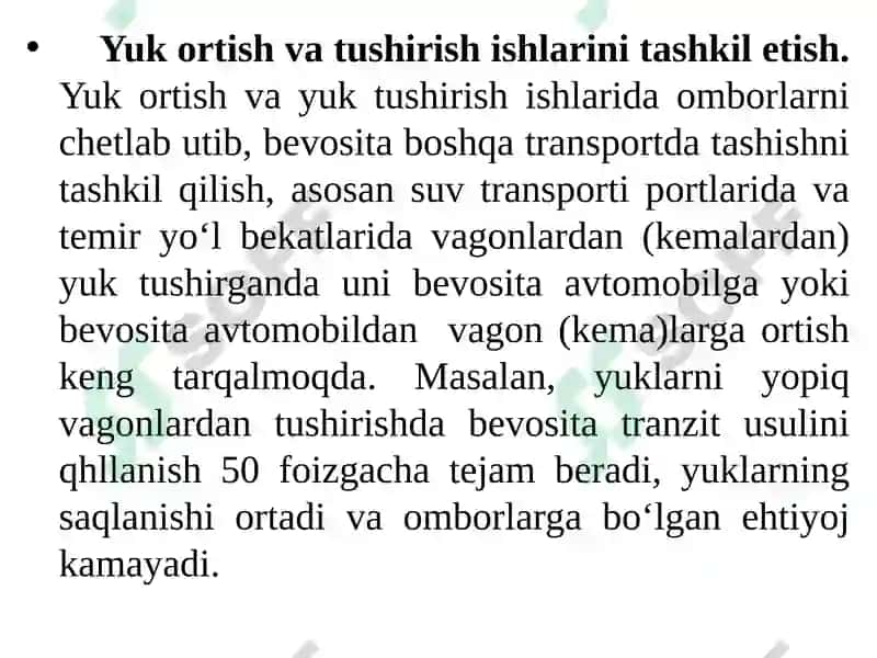 MАVZU №14. MАMLАKАT TRАNSPORT TIZIMIEKSPLUАTАSIYASINITАKOMILLАSHTIRISH 7