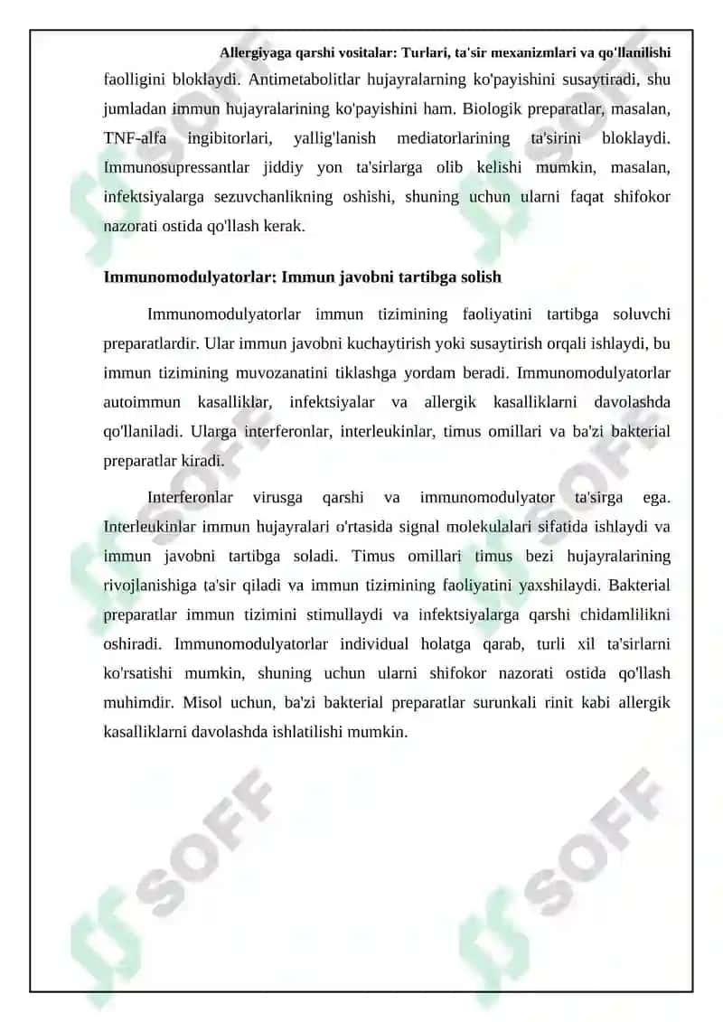 Allergiyaga qarshi vositalar: Turlari, ta'sir mexanizmlari va qo'llanilishi 7