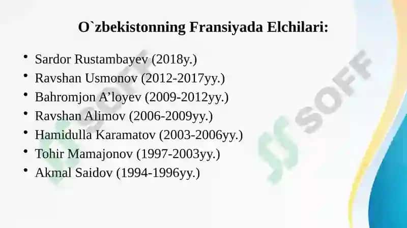 O'zbekiston va Fransiya hamkorlik aloqalari 7