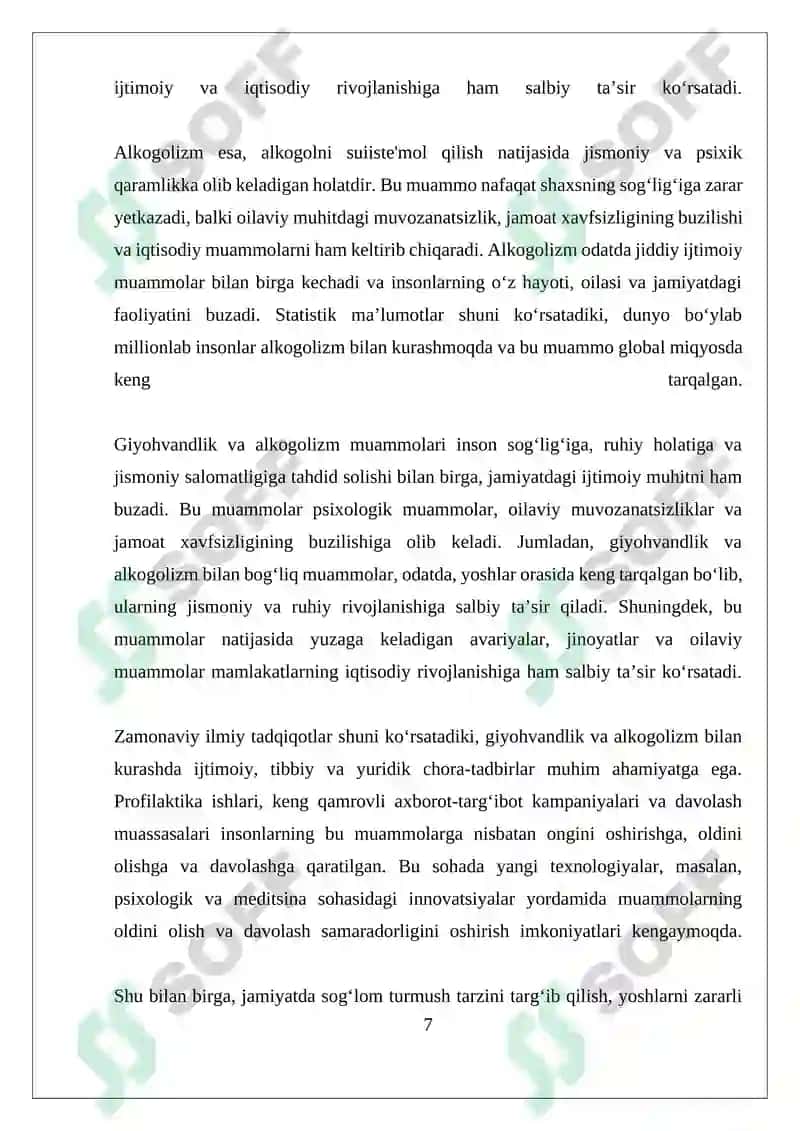 GIYOHVANDLIK, CHEKISH, TOKSIKOMANIYA VA ALKOGOLIZIMNING SALBIY OQIBATLARI 7