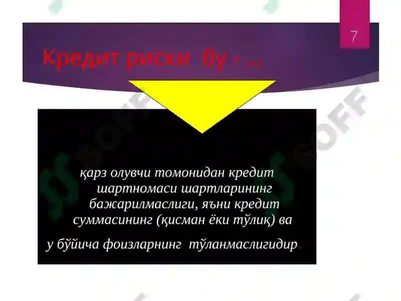 Тижорат банклари кредит сиёсати ва кредит рискини бошкаришга куйиладган талаблар 7