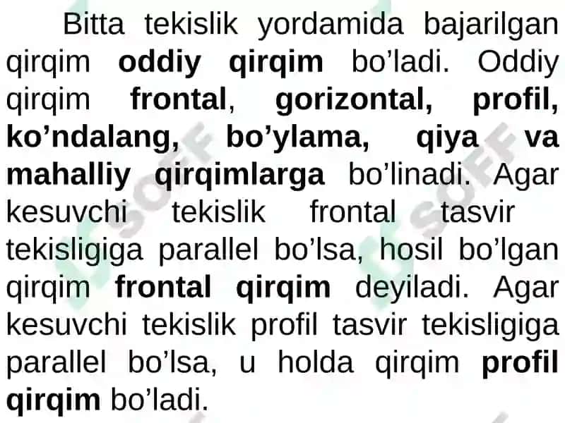 Qirqim va kesim. Og`ma kesim va uning haqiqiy kattaligini yasash 7
