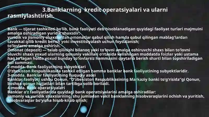 Tijorat banklarida avtomatlashtirilgan ish joylari va ularning tashkil etilishi bilan tanishish. 7
