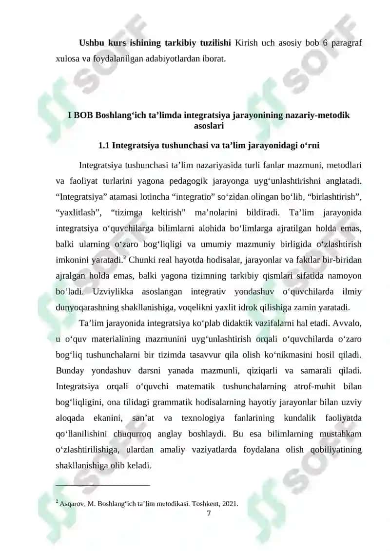 Boshlanģich sinflarda integratsiyalashgan darslarni tashkil etishning pedagogik shart sharoitlar 7