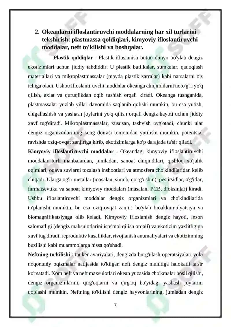 DUNYO OKEANI VA DENGIZLARNING IFLOSLANISHI VA ULARNI MUHOFAZA QILISH MUAMMOLARI 7