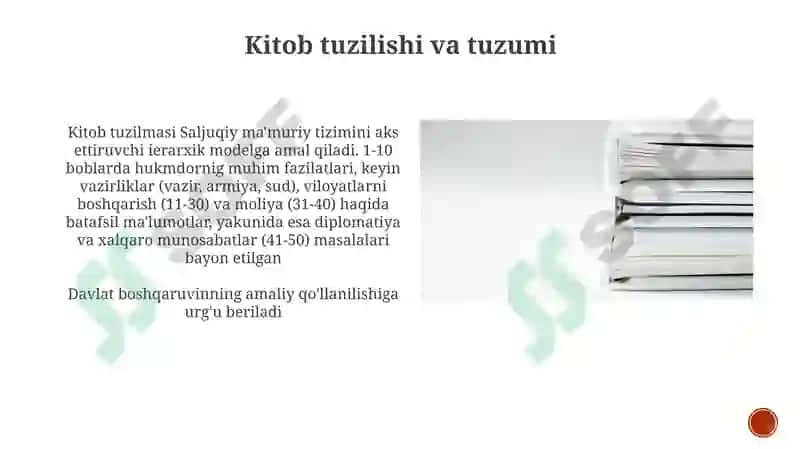 Nizomulmulkni Siyosatnoma asari mazmuni va mohiyatini yoritib berish 7
