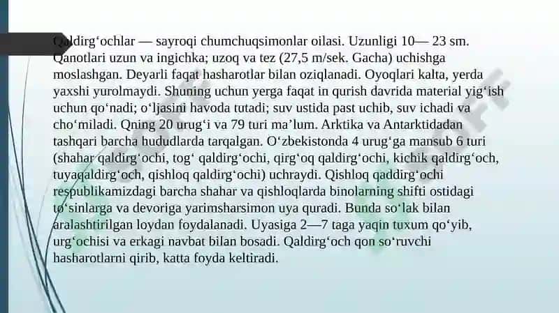 Qushlar sinfining turli sistematik guruhlaridan preparat tayyorlash. 7