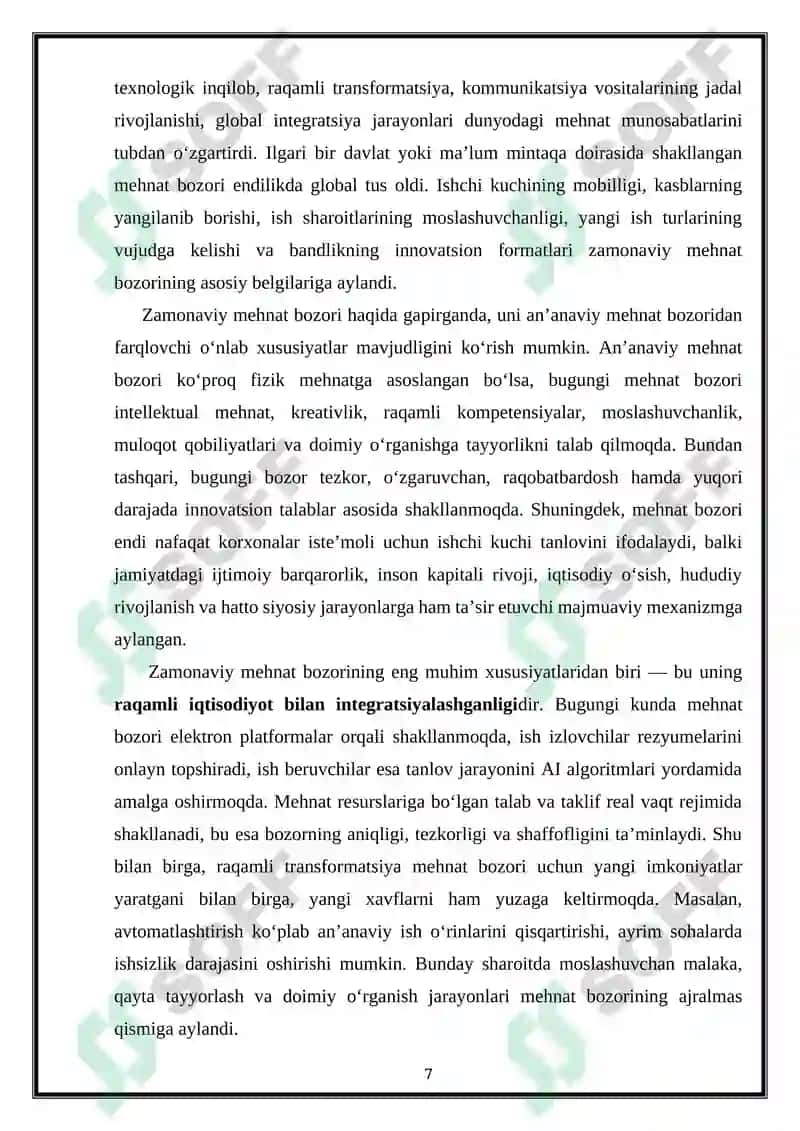Mehnat bozorini rivojlantirishda marketing tatqiqotlaridan foydalanish 7