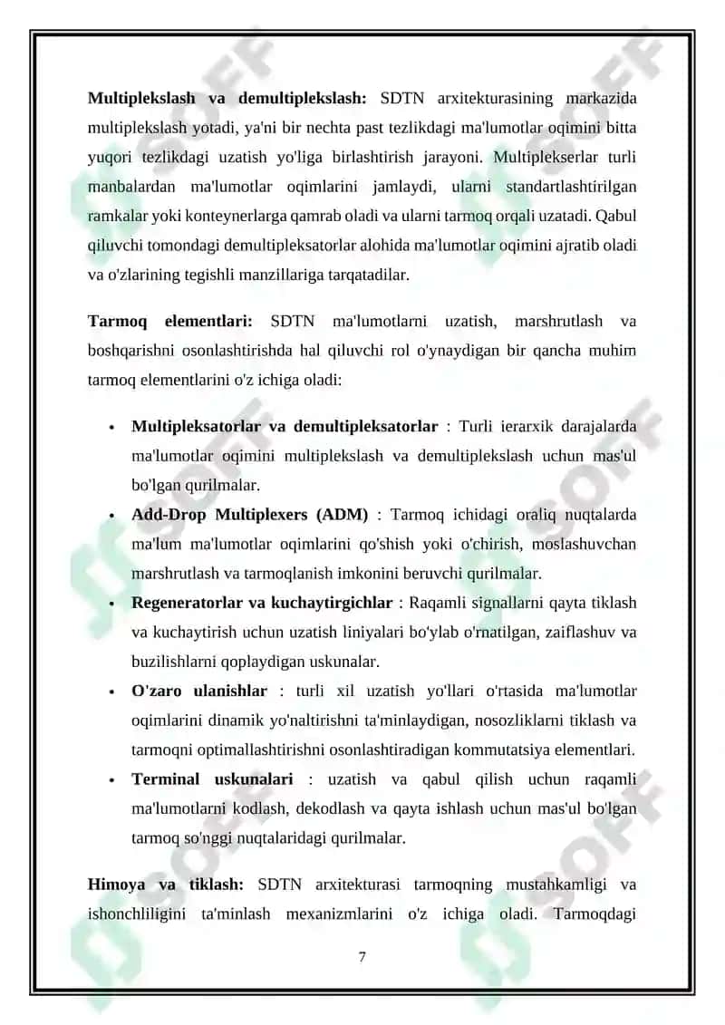 Sinxron raqamli transport telekommunikatsiya tarmoqlarining tuzilishi 7