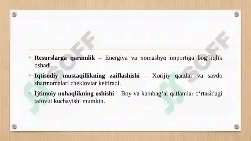 GLOBALLASHUVNING MAMLAKATLAR IQTISODIY XAVFSIZLIGIGA TA'SIRI. 7