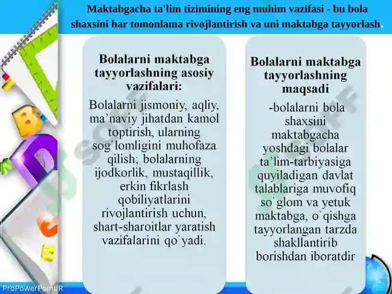 Bolalarni maktab ta`limiga tayyorlashning asosiy yo‘nalishlari 7